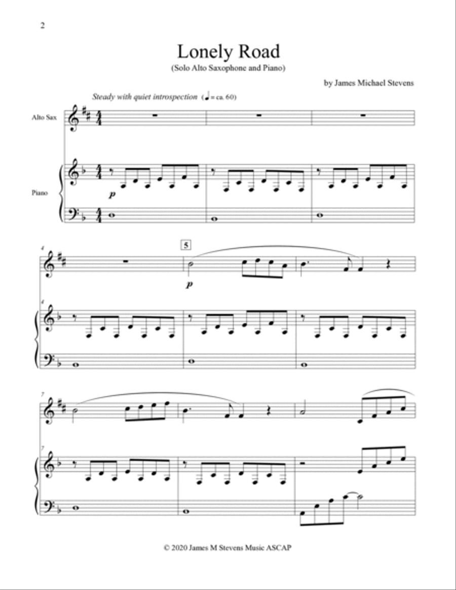 Lonely Road - Alto Sax & Piano Alto Saxophone scores gallery preview page 2