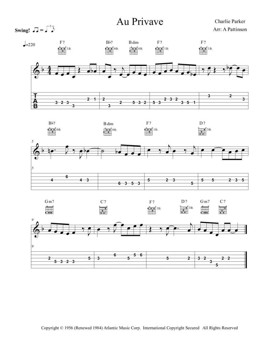 Au Privave Electric Guitar scores gallery preview page 1