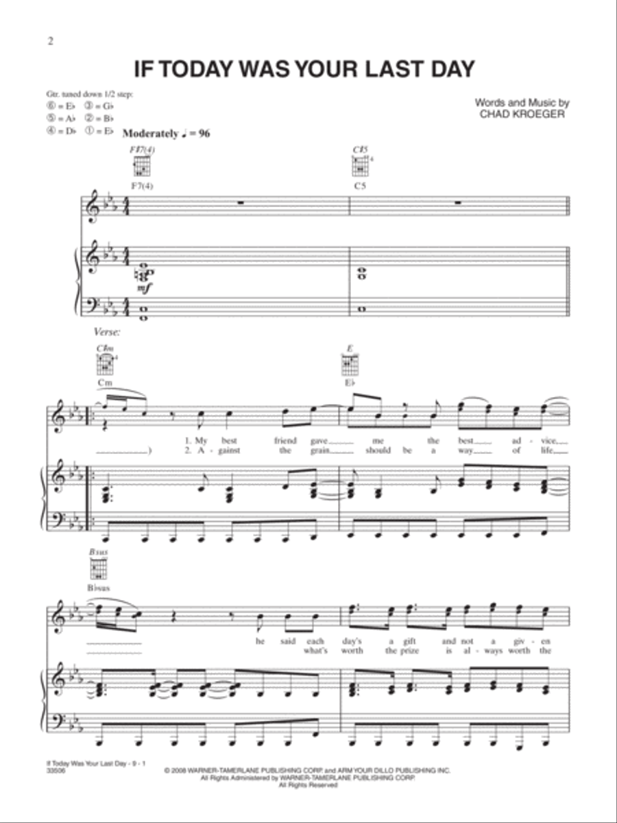 If Today Was Your Last Day Piano, Vocal, Guitar scores gallery preview page 1