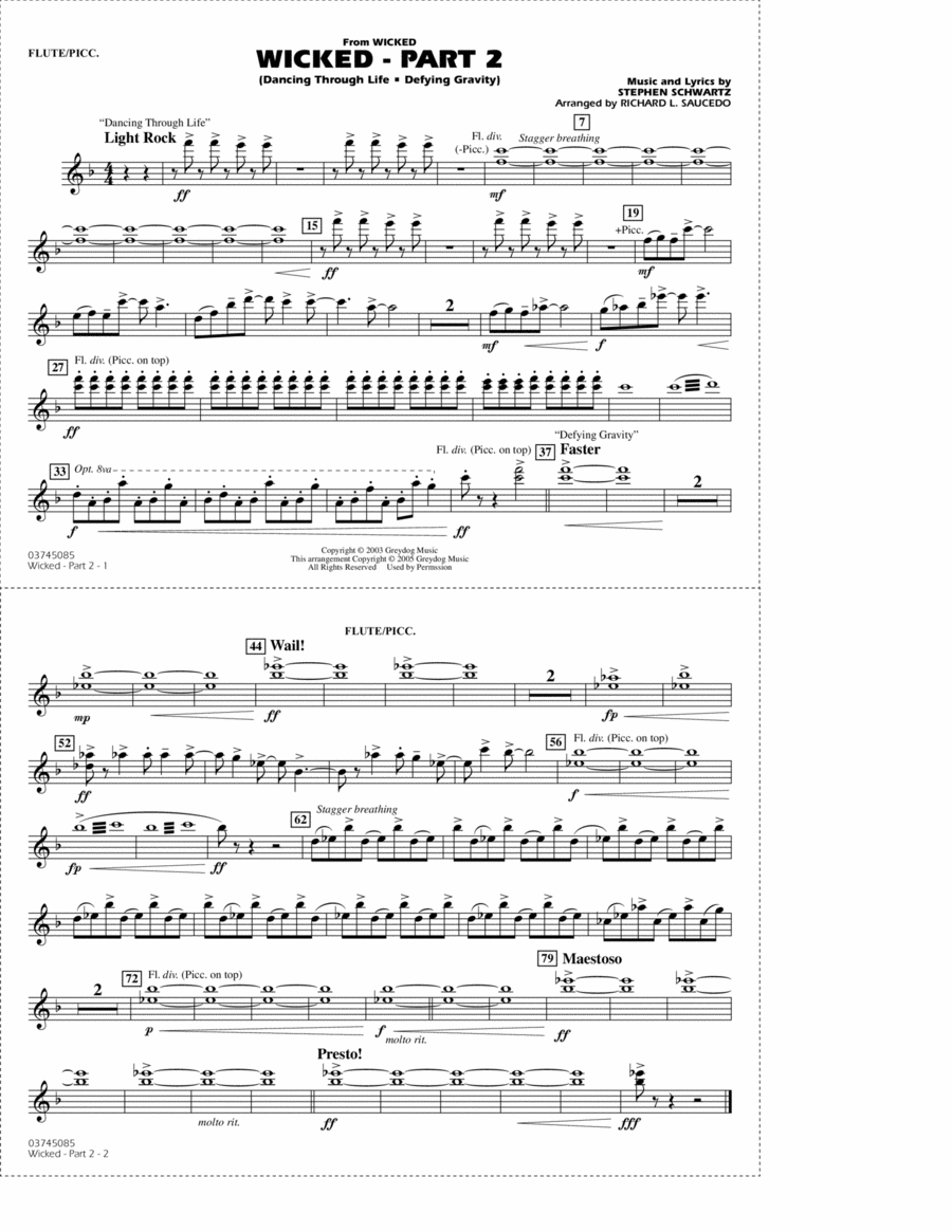 Book cover for Wicked - Part 2 (arr. Richard L. Saucedo) - Flute/Piccolo