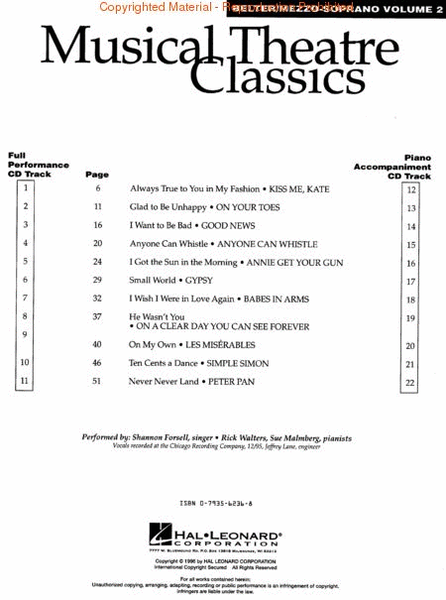 Musical Theatre Classics - Mezzo-Soprano/Belter Volume 2 - Book/CD image number null