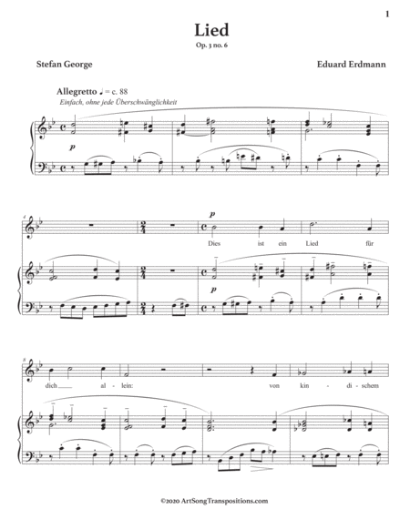 ERDMANN: Lied Op. 3 no. 6 (transposed to B-flat major)