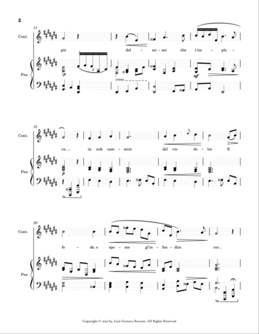 Mascagni - Ave Maria ( CONTRALTO - C# Major) Piano scores gallery preview page 2