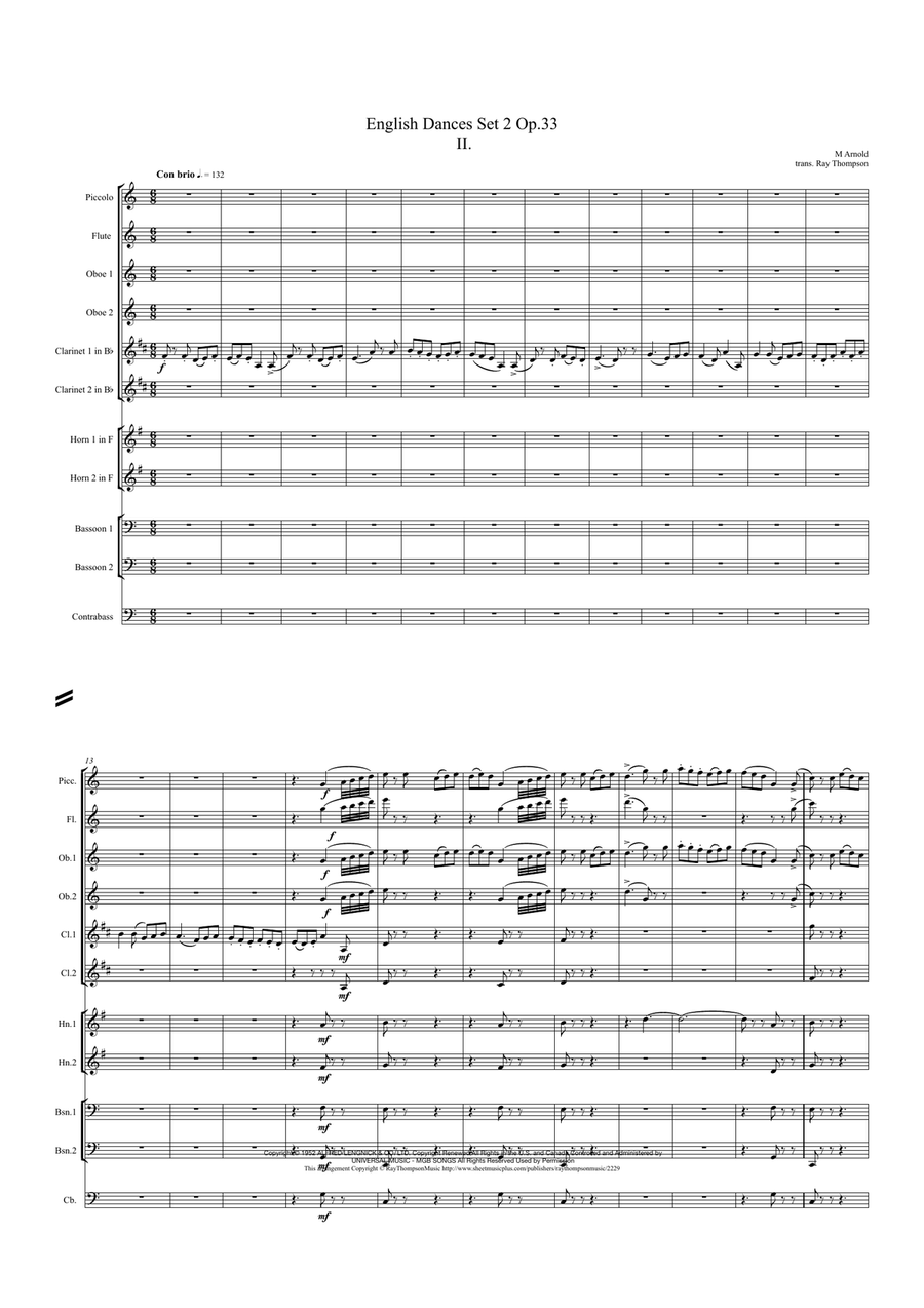 English Dances, Set 2, Op. 33: No. 2. Con Brio Large Ensemble scores gallery preview page 1