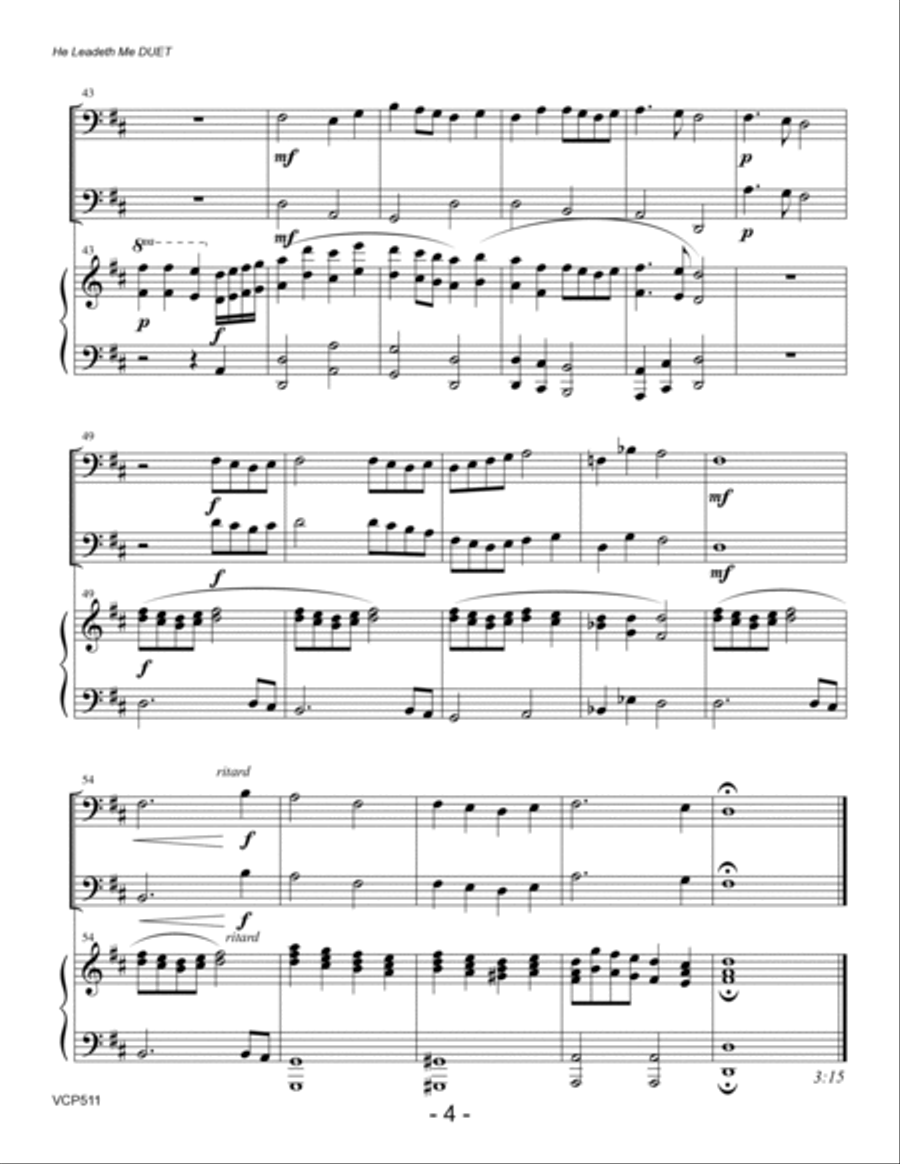 HE LEADETH ME - Cello Duet with Piano Accompaniment String Duet scores gallery preview page 4