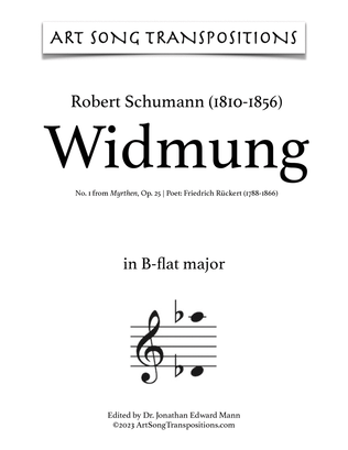 Book cover for SCHUMANN: Widmung, Op. 25 no. 1 (transposed to B-flat major and A major)