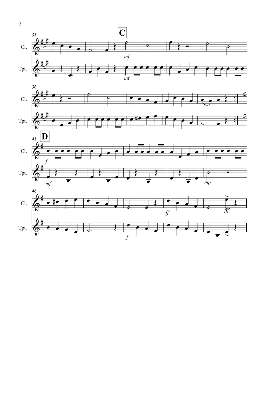 Drunken Sailor for Clarinet and Trumpet Duet B-Flat Clarinet scores gallery preview page 2
