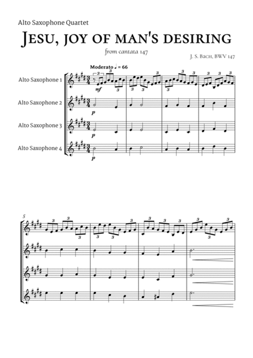 Bach Jesu, joy of man's desiring for Alto Saxophone Quartet image number null