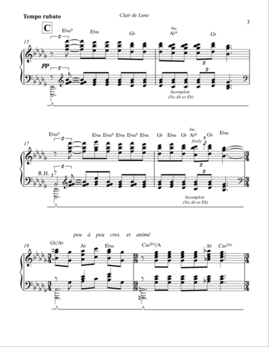 Clair de Lune (with piano fingering as needed) Piano Solo scores gallery preview page 3