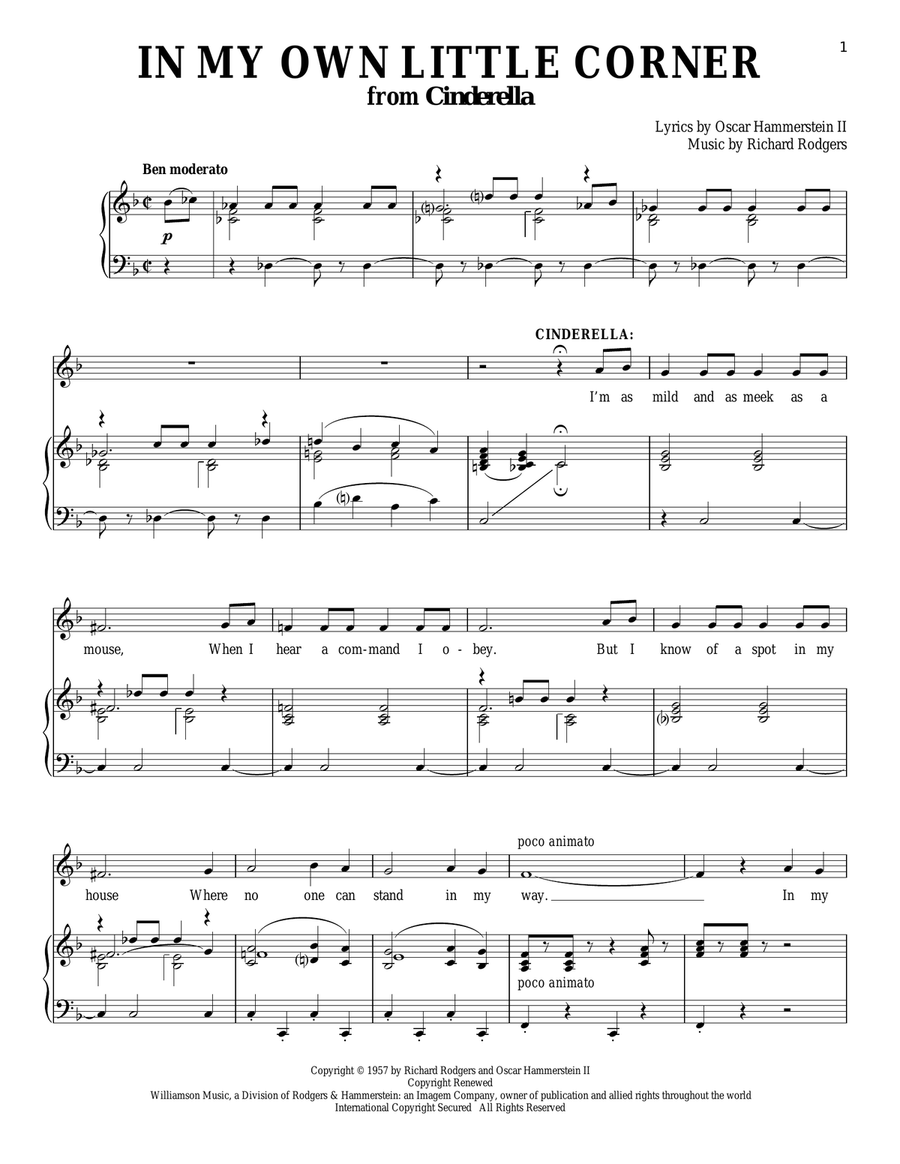 In My Own Little Corner Piano, Vocal scores gallery preview page 1