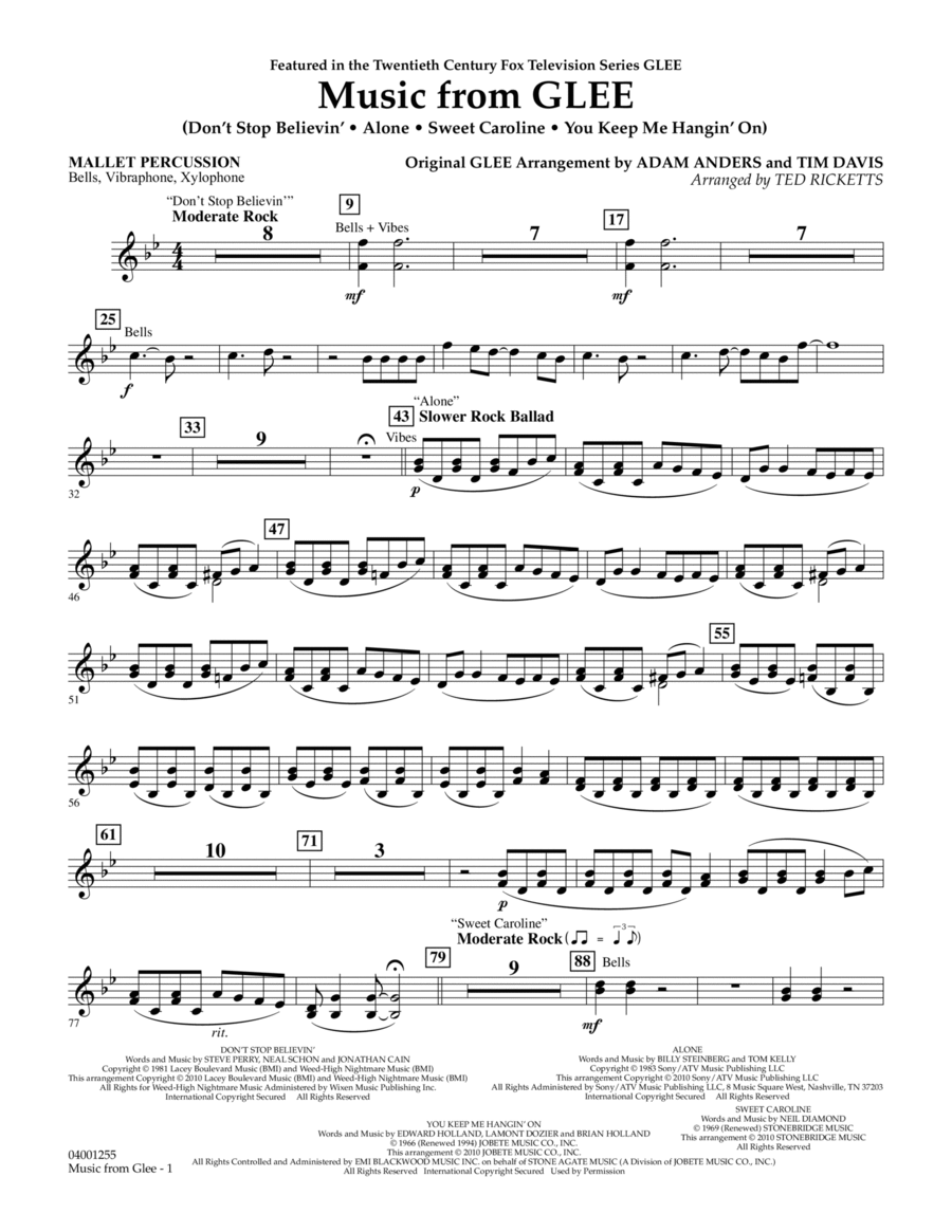 Music from Glee - Mallet Percussion Concert Band scores gallery preview page 1