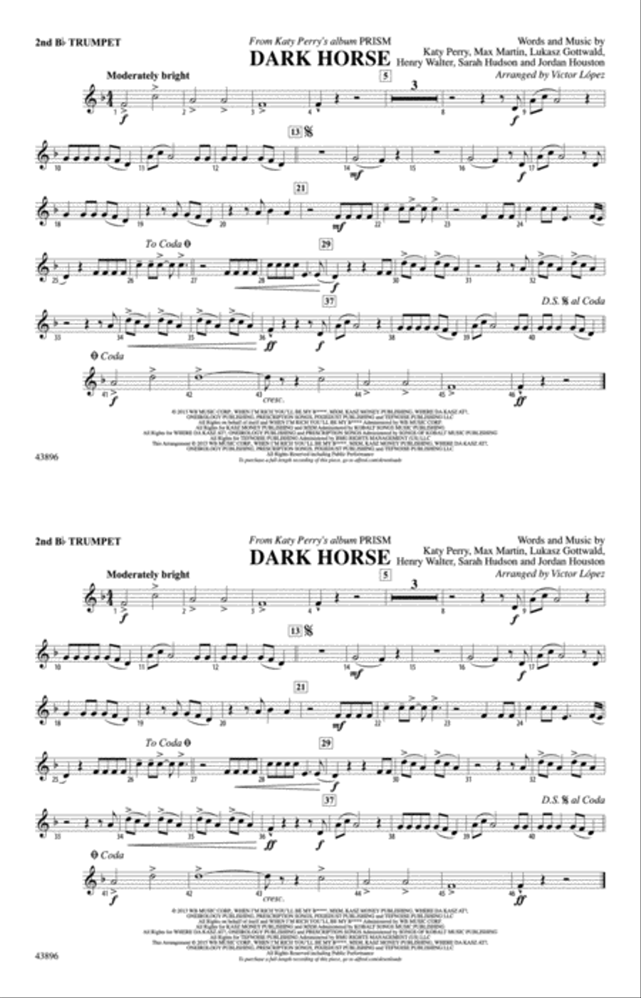 Dark Horse: 2nd B-flat Trumpet Marching Band scores gallery preview page 1