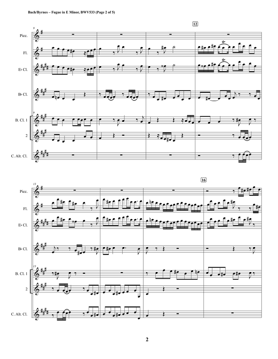 Fugue in E Minor, BWV 533 (Clarinet Quintet + Piccolo & Flute) Clarinet Quintet scores gallery preview page 2
