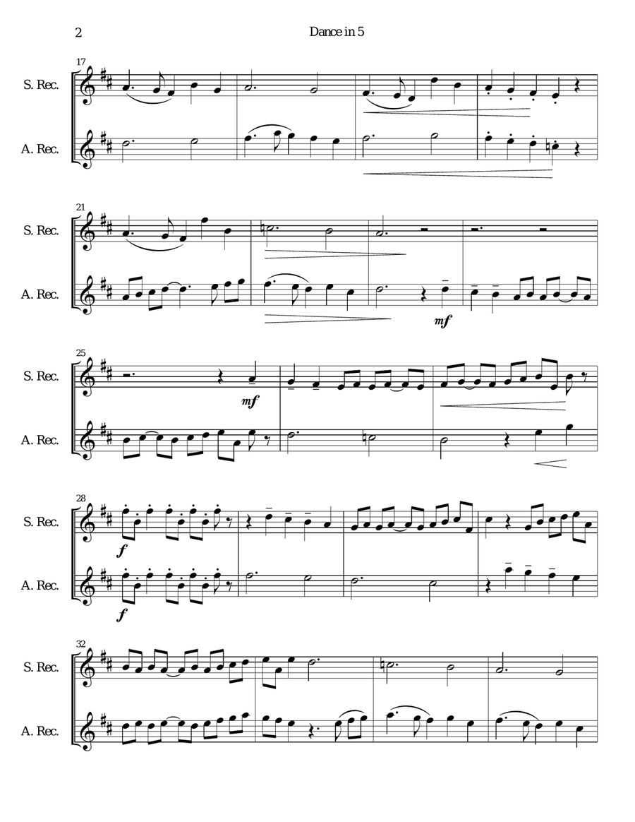 Dance in 5 for descant and alto recorders Soprano Recorder scores gallery preview page 2