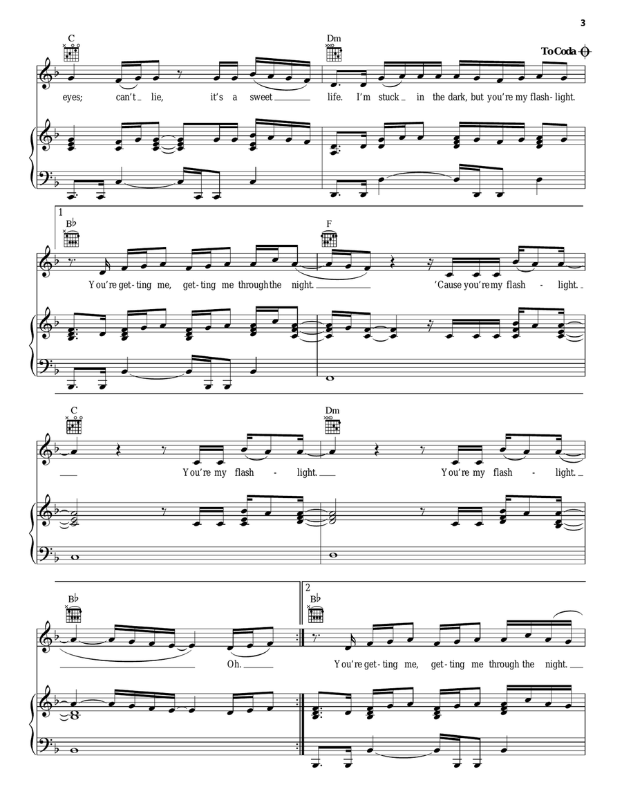 Flashlight Piano, Vocal, Guitar scores gallery preview page 3