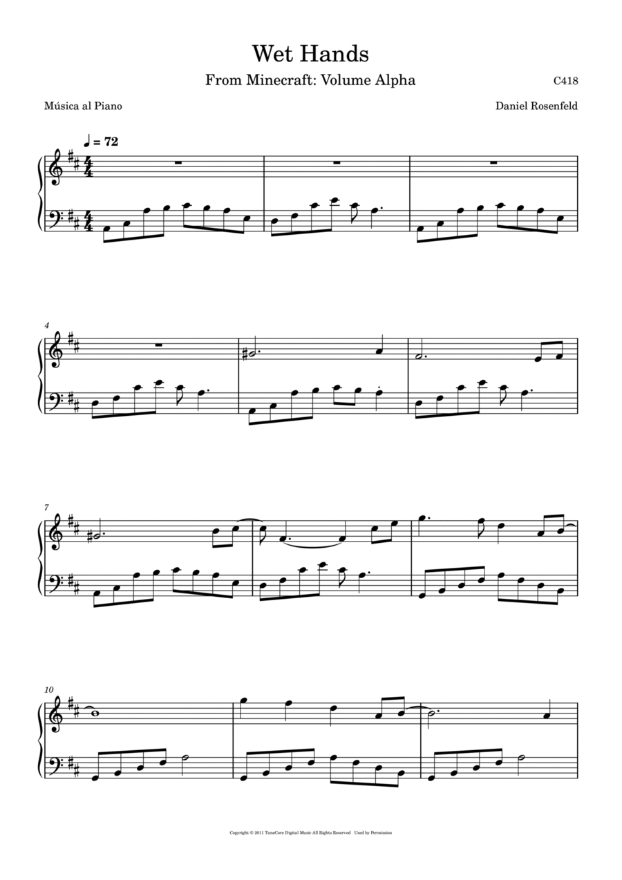 Wet Hands Piano Solo scores gallery preview page 1