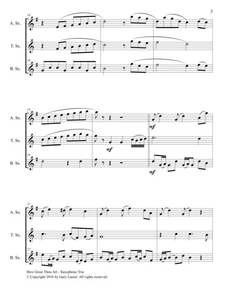 Gary Lanier: HOW GREAT THOU ART (Saxophone Trio – Alto Sax, Tenor Sax & Baritone Sax with Score & Parts)
