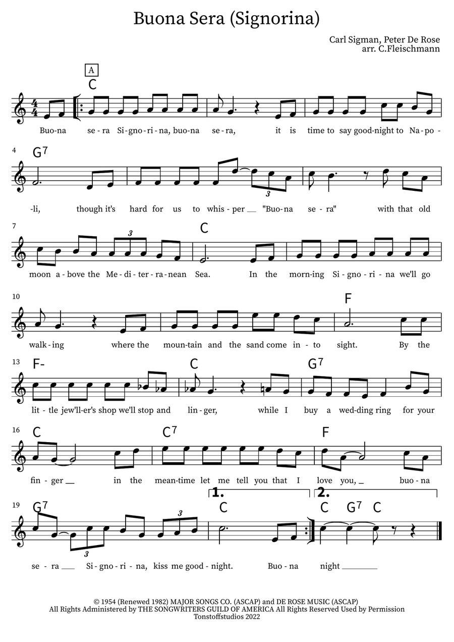Buona Sera Piano scores gallery preview page 1