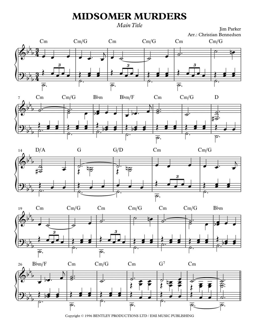 Midsomer Murders (Main Title/cues) Midsomer Murders (Main Title/cues) Piano Solo scores gallery preview page 1