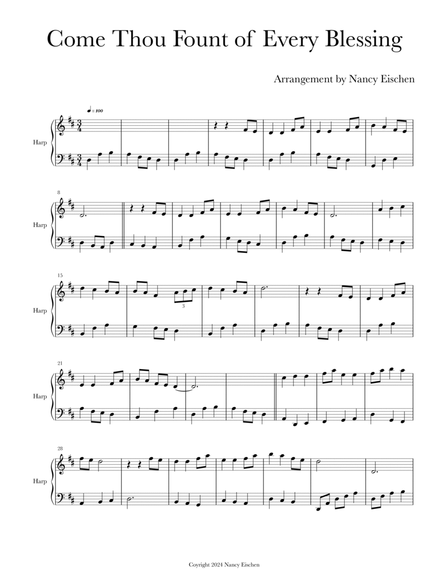 Come Thou Fount of Every Blessing Celtic Harp scores gallery preview page 1