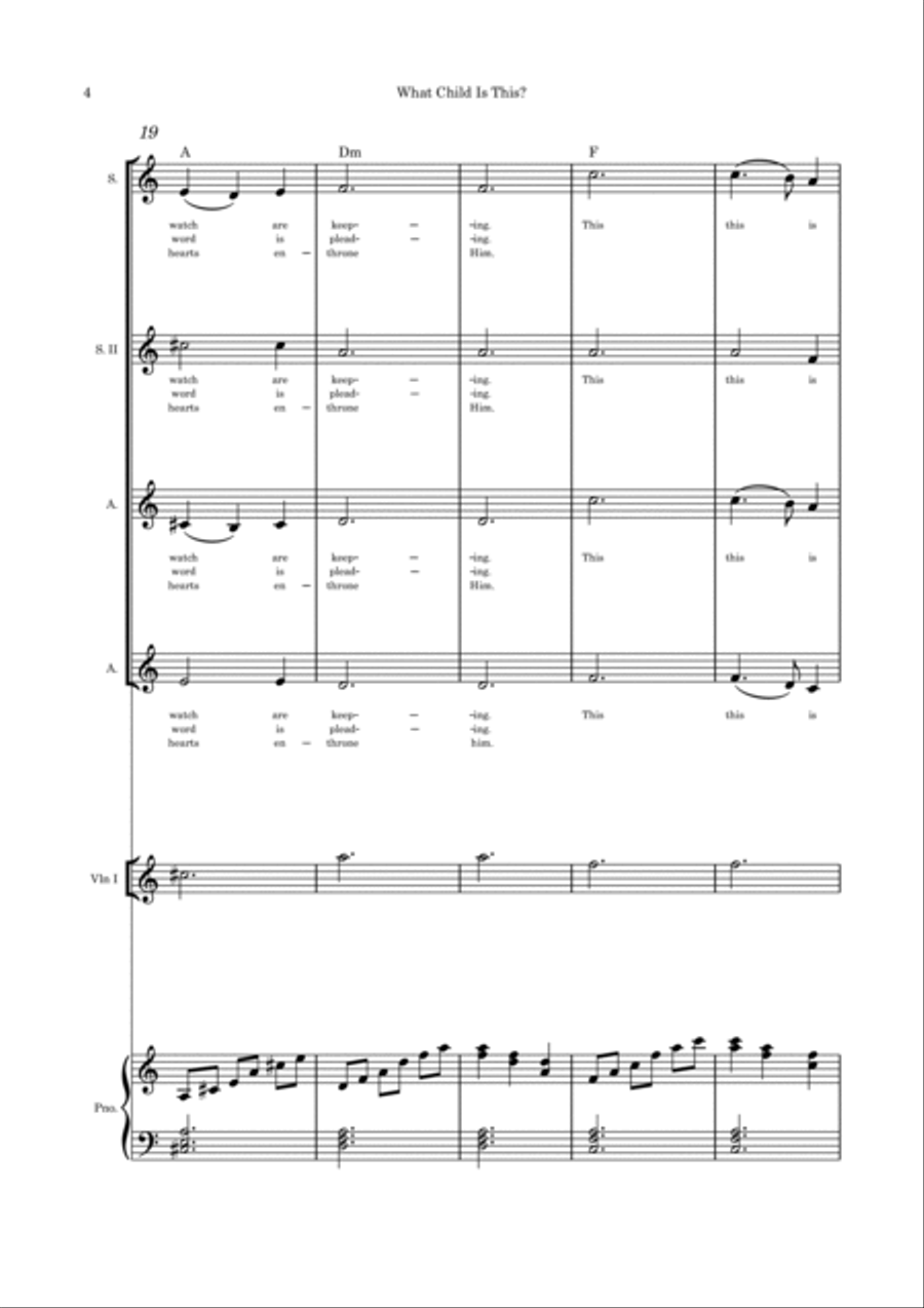 What Child is This - SSAA quartet, violin and piano SSAA scores gallery preview page 4