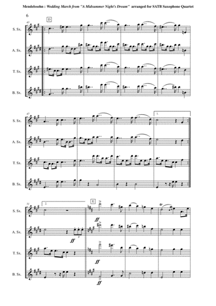Felix Mendelssohn: Wedding March from "A Midsummer Night's Dream" arranged for SATB saxophone quartet
