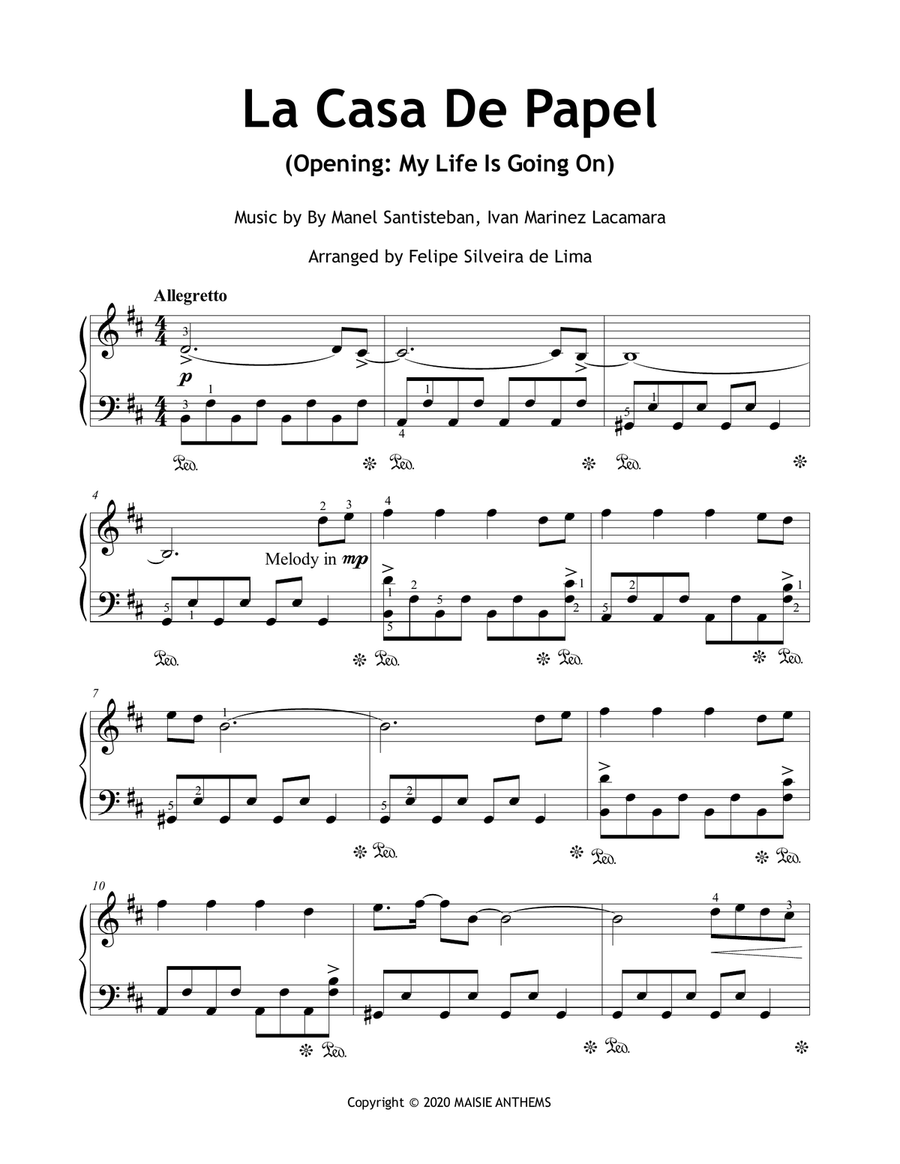 La Casa De Papel (my Life Is Going On) Piano Solo scores gallery preview page 1