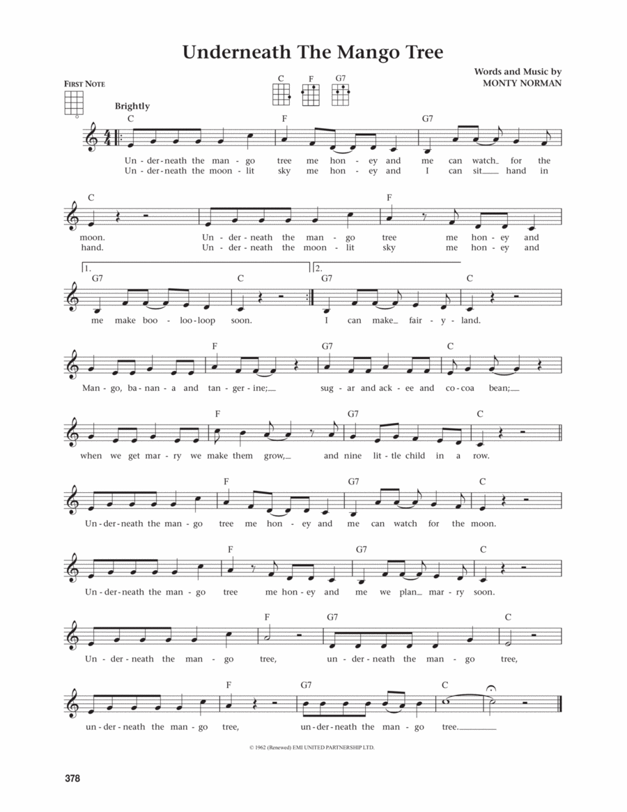 Underneath The Mango Tree (from The Daily Ukulele) (arr. Jim Beloff) Ukulele scores gallery preview page 1