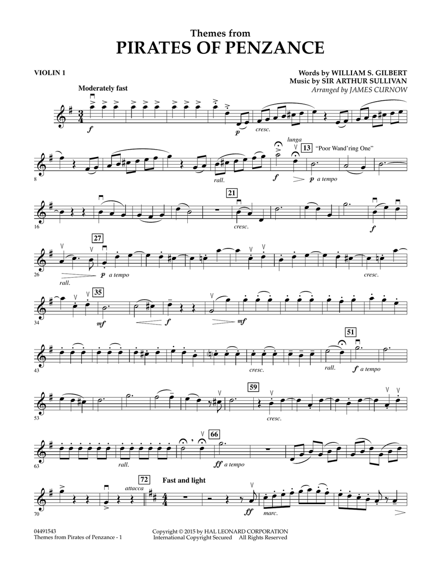 Themes from Pirates of Penzance - Violin 1 Orchestra scores gallery preview page 1
