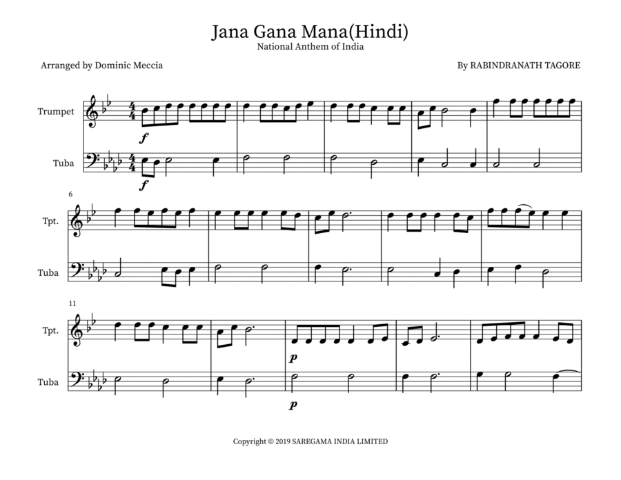 Jana Gana Mana(Hindi) Brass Duet scores gallery preview page 1
