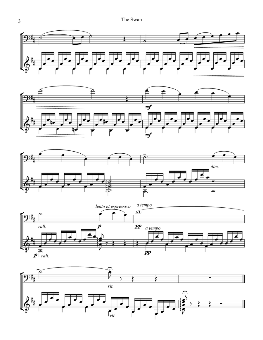 The Swan / Le cygne for cello and guitar (D major) String Duet scores gallery preview page 4
