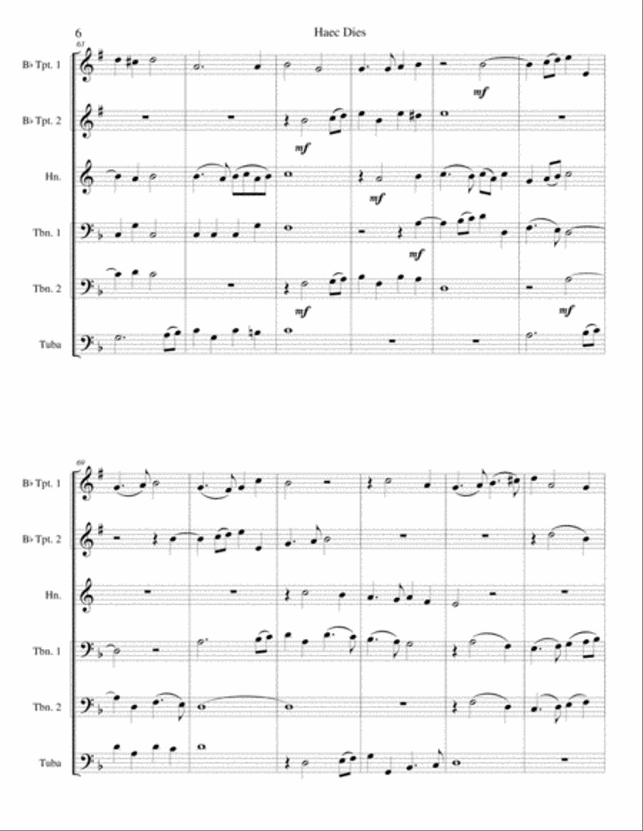 Haec Dies for brass sextet Horn scores gallery preview page 6
