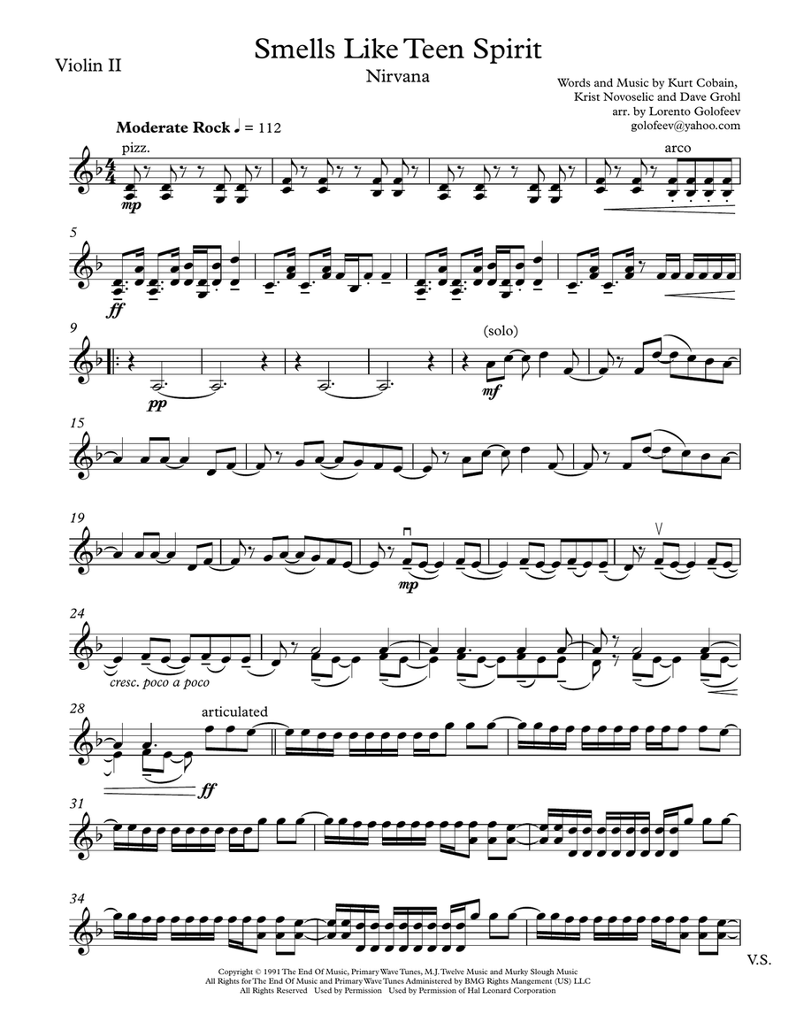 Smells Like Teen Spirit String Quartet scores gallery preview page 3