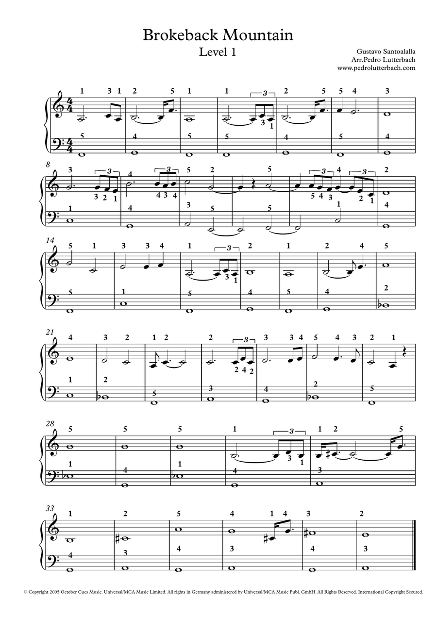 Brokeback Mountain Theme Easy Piano scores gallery preview page 1