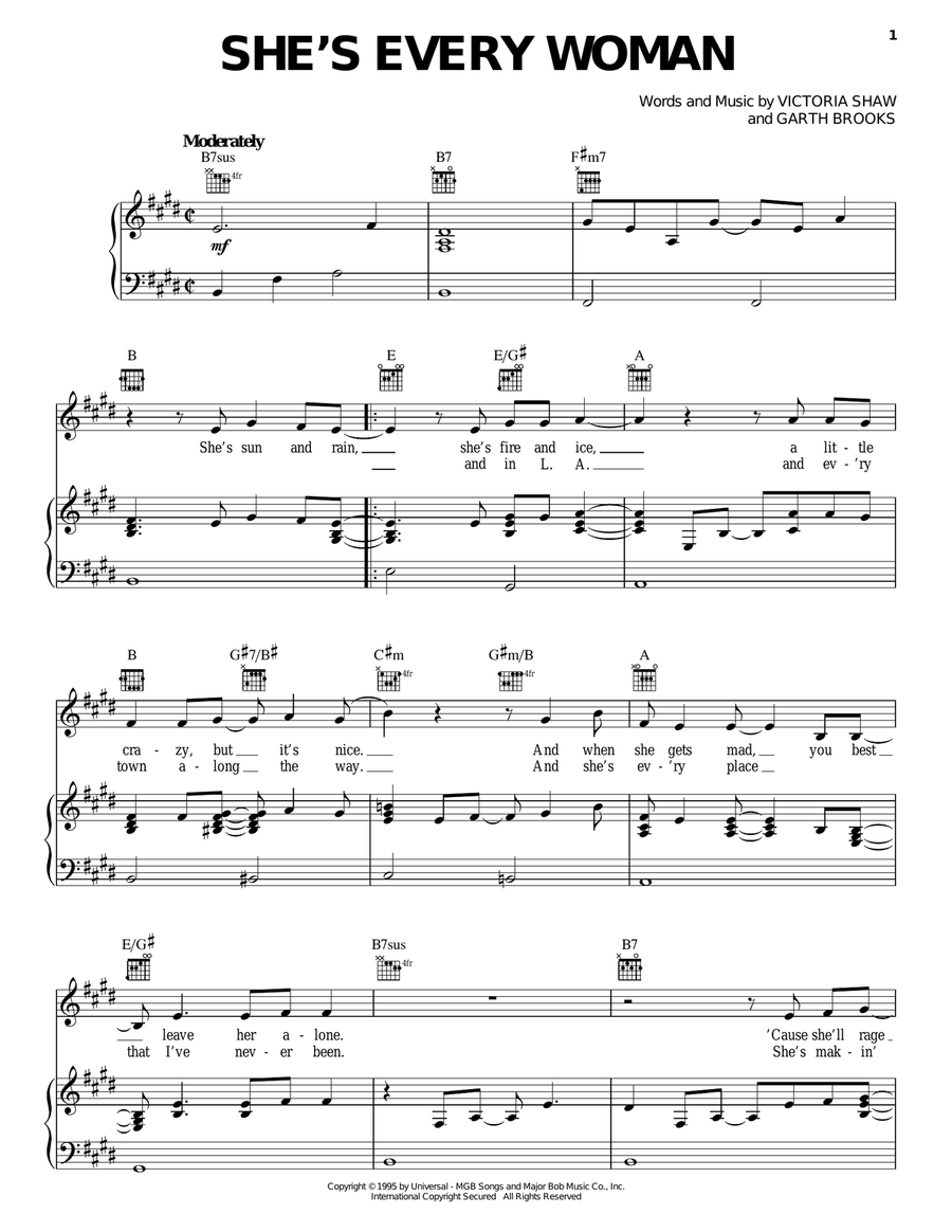 She's Every Woman Piano, Vocal, Guitar scores gallery preview page 1