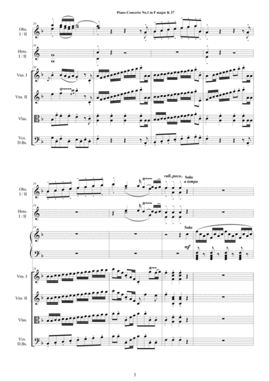 Mozart - Piano Concerto No.1 in F major K 37 for Piano solo and Orchestra - Score and Parts String Orchestra scores gallery preview page 3