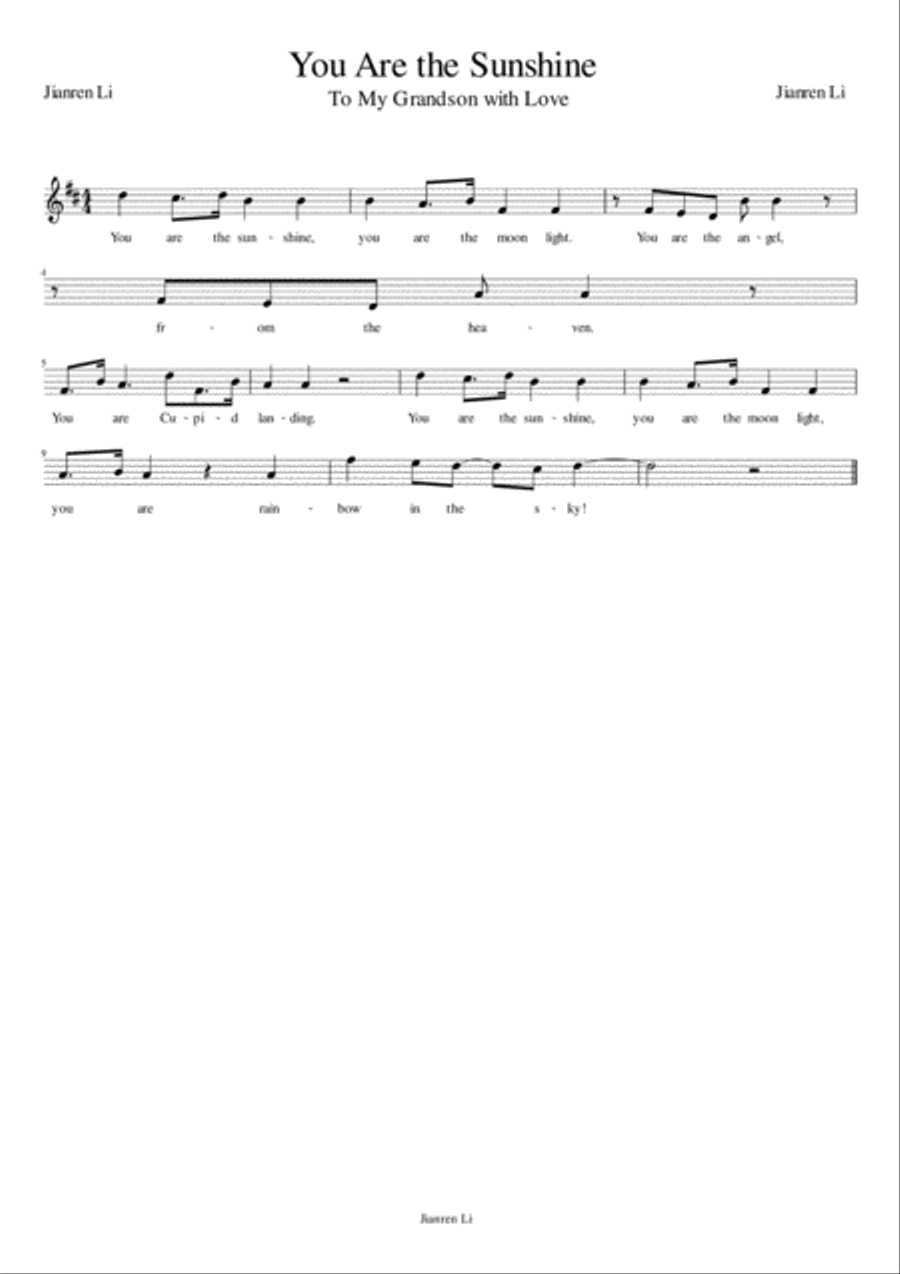 You are the Sunsine You are the Sunsine Piano, Vocal, Guitar scores gallery preview page 1