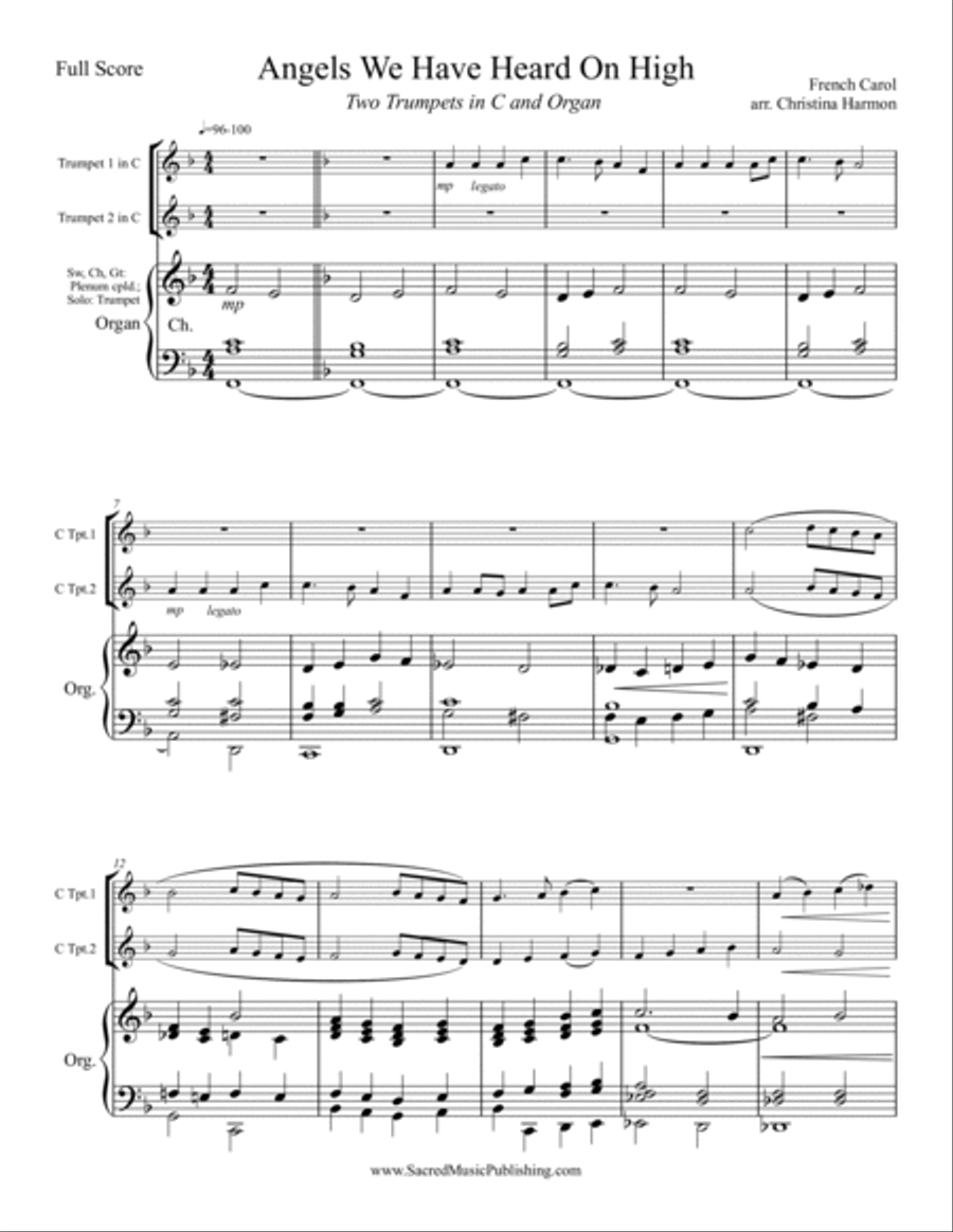 Angels We Have Heard for Two Trumpets and Organ Trumpet Duet scores gallery preview page 2