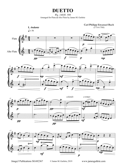 CPE Bach: Duetto Wq. 140 for Flute & Alto Flute image number null