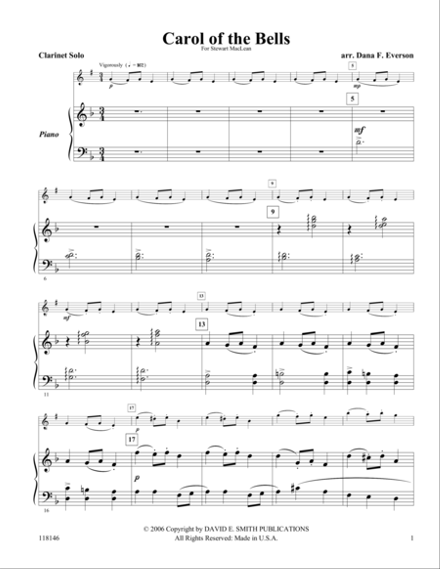 Carol Of The Bells Clarinet Solo scores gallery preview page 1
