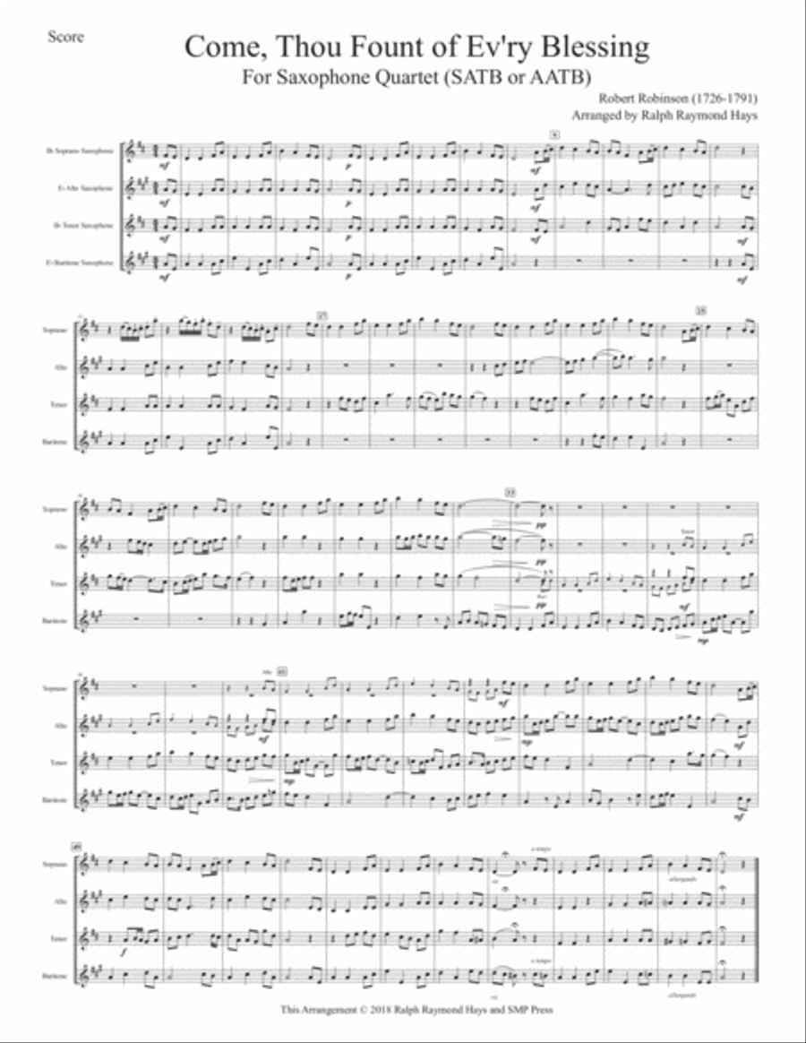 Come Thou Fount of Ev'ry Blessing (for saxophone quartet) Saxophone Quartet scores gallery preview page 2