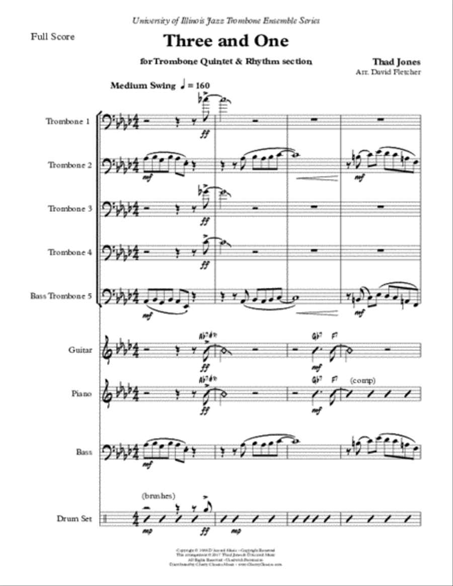 Three and One for Jazz Trombone Quintet & Rhythm Section Trombone scores gallery preview page 2