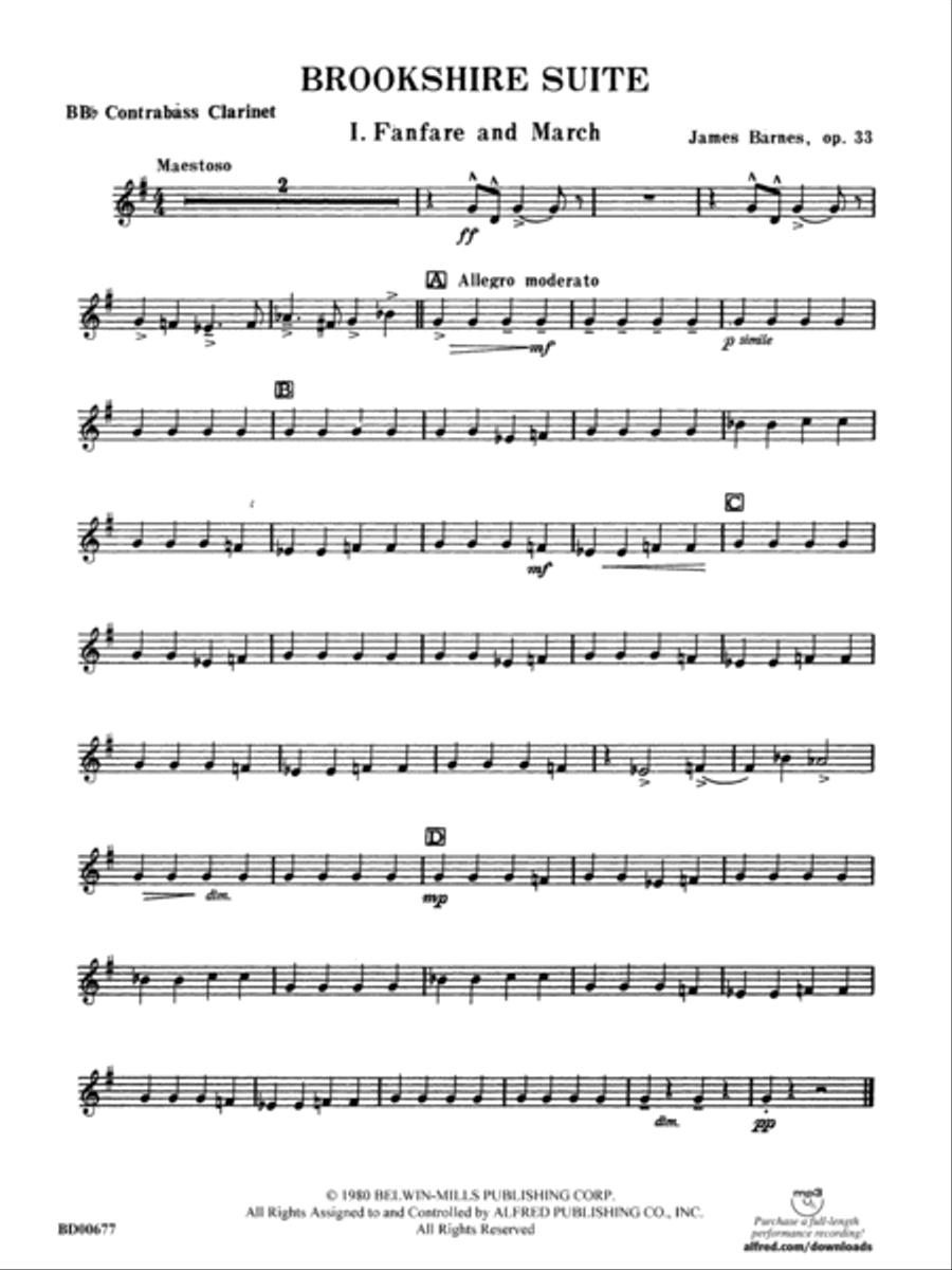 Brookshire Suite: B-flat Contrabass Clarinet Concert Band scores gallery preview page 1