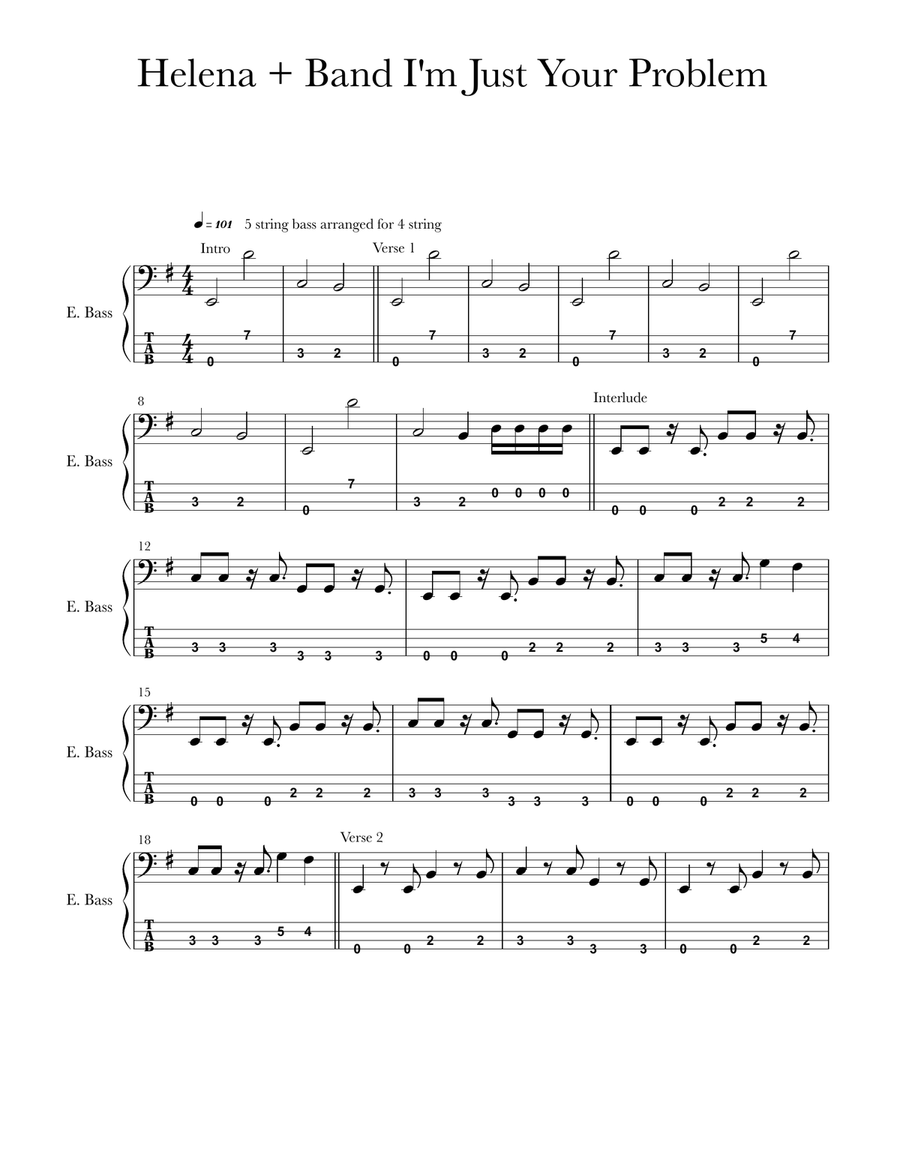 I'm Just Your Problem Bass Guitar Tablature scores gallery preview page 5