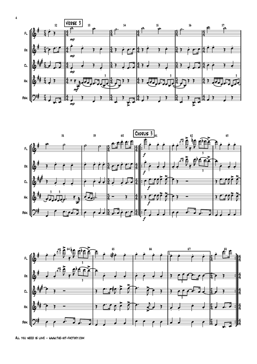All You Need Is Love Woodwind Quintet scores gallery preview page 4