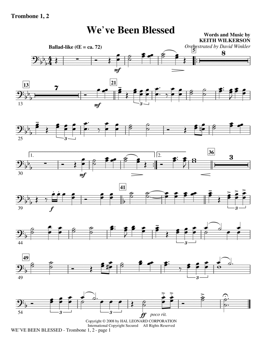 We've Been Blessed - Trombone 1,2 Choir scores gallery preview page 1