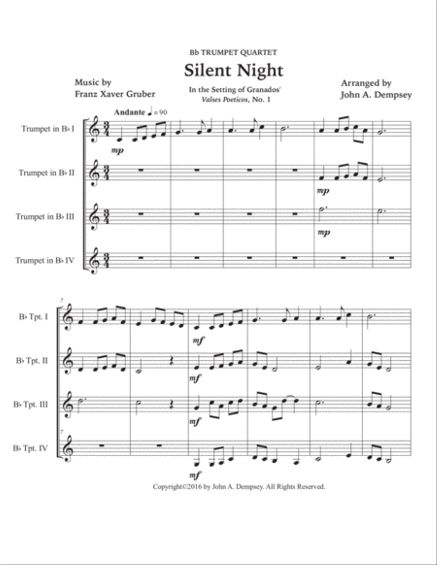 Silent Night (Trumpet Quartet) Brass Quartet scores gallery preview page 5