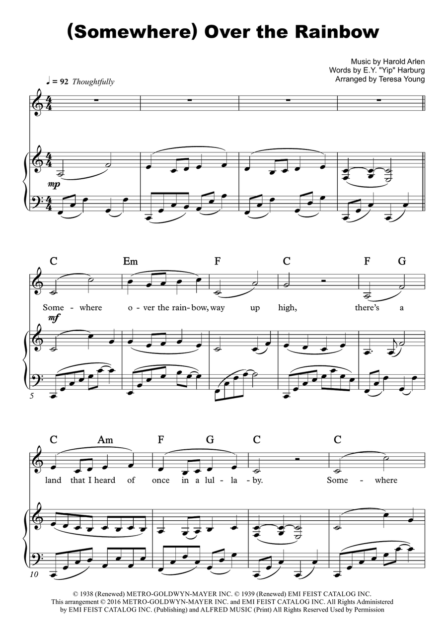 Over The Rainbow Piano, Vocal scores gallery preview page 1