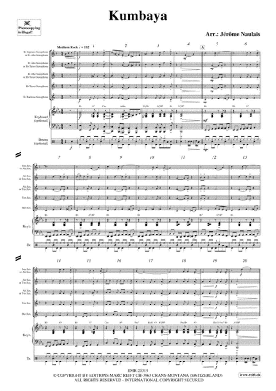 Kumbaya Saxophone Quintet scores gallery preview page 3