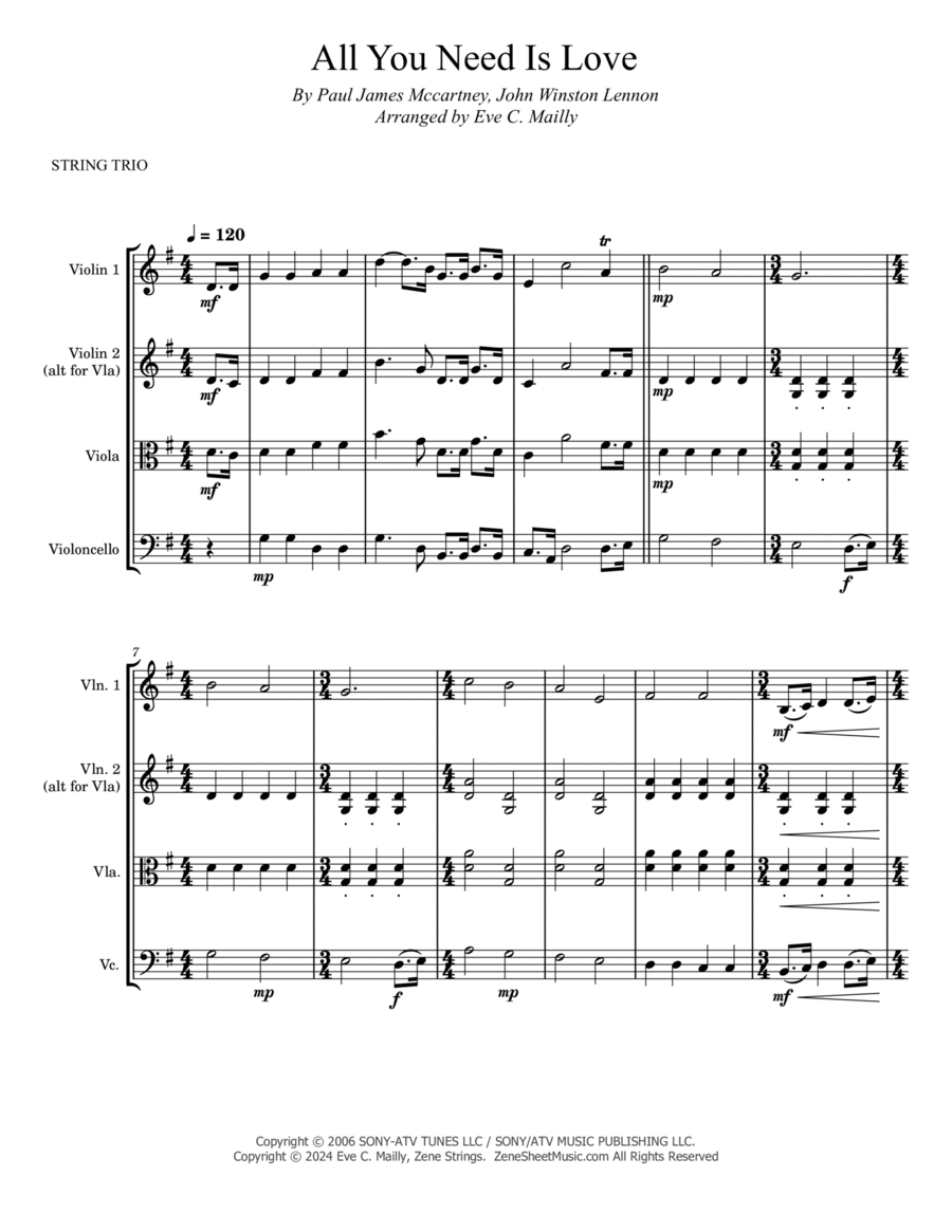 All You Need Is Love String Trio scores gallery preview page 1
